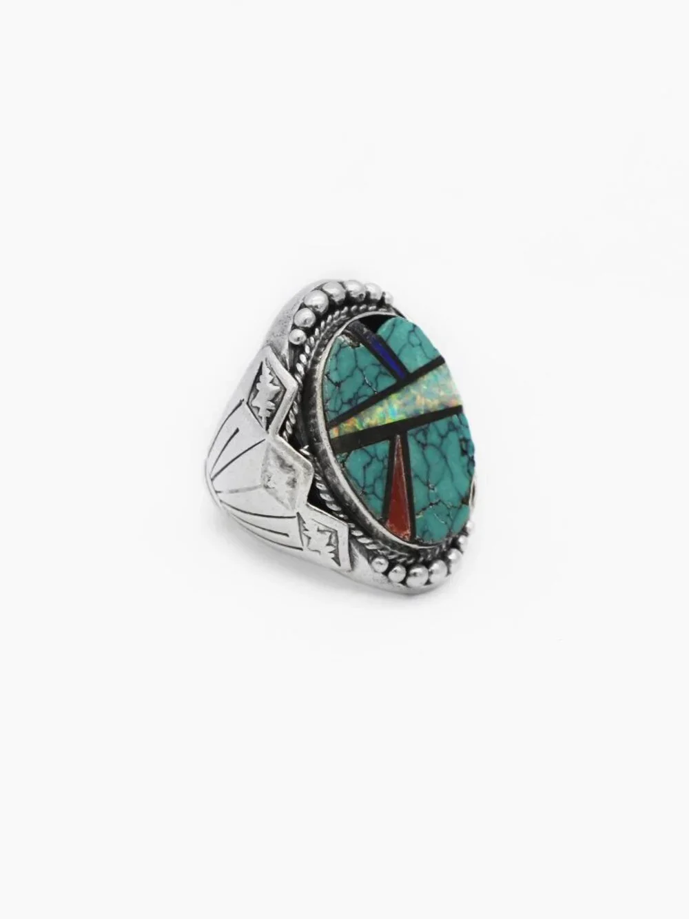 Native American Navajo Richard Begay Multi-stone Inlay Sterling Silver Ring